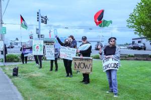Photo by Luisa Loi
Oak Harbors vigil for Gaza attracted a small crowd of locals. For the past seven months, people around the world have been gathering to show solidarity with the Palestinian people, raise awareness and demand for a ceasefire.