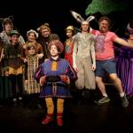 From left, the cast includes Leah Bixby (Pied Piper), Callum Cassée (Big Bad Wolf), Layla Akhtar (Peter Pan), Lydia Rieneckert (Mama Bear), Juniper Falker (Baby Bear), Aidan Martin (Grandpapa Bear), Kenneth Martin (Lord Farquaad), Tevrin Murray (Pinocchio), Noelani Martin (Donkey), Michael Morgen (Director) and Lily Cerda (Dragon). (Photo by David Welton)