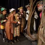 Director Michael Morgen, acting as Shrek, looks out menacingly at the assembled fairytale creatures. From left, Tevrin Murray, Layla Akthar, Lydia Rieneckert, Juniper Falke, Aidan Martin and Callum Cassée. (Photo by David Welton)