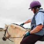 Pat Lamont points at Merits white and black mane. The black hair was cut short. (Photo by Luisa Loi)