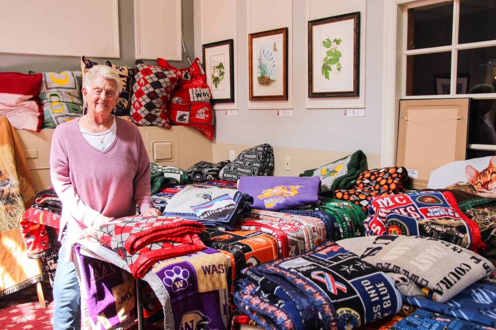 Fyfe stands by her sports-themed blankies. (Photo by Luisa Loi)