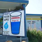 Oak Harbors Water Supply signs recently dropped to Stage 1, recommending water conservation practices. (Photo by Sam Fletcher)