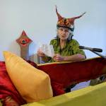 Gretchen Lawlor reads a poem about the Soup Box Derby by her father, Peter Lawlor, that she found tucked inside her racecar from 2019. (Photo by David Welton)