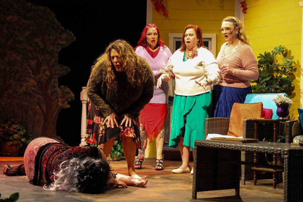 Marlafaye, Jinx, Randa and Dot (played by Katie Jones, Rachel Warner, Micki Gibson and Amy Jones) react to a surprise gone wrong. (Photo by Luisa Loi)