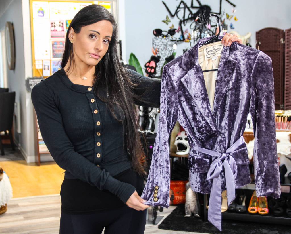 Photo by Luisa Loi
Ameina Qazi holds a velvet jacket.