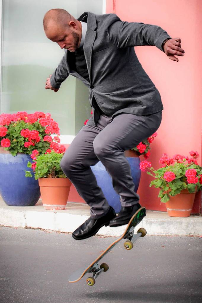 Photo by Luisa Loi
Pastor John Laffoon skates in the parking lot of Grace by the Sea.