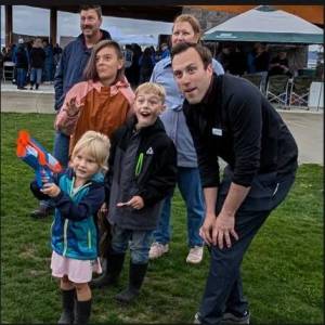 Stucky mingles with citizens of all ages (photo: North Whidbey Pool Park & Recreation social media)