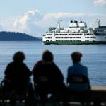 A ferry heads out from Mukilteo toward Clinton during the evening commute in 2022.
(Ryan Berry / The Everett Herald)