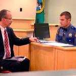 Chief Criminal Deputy Prosecutor Eric Ohme questions a state trooper during a vehicular homicide case.