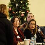 SPiN Cafe board members Valerie Roseberry, Michele Hines, Mark Stroud and David Thorns listen to a comment from Jamie Sherwin at a town hall meeting Wednesday night. (Photo by Sam Fletcher)