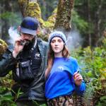 Justin and Bethany Rondeaux, falconers and cannabis growers, smoke together. (Photo provided)