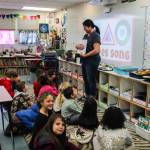 Photo by Luisa Loi
Rachal Marcus, visual art teacher at Broad View Elementary, talks to a class of first graders. Marcus believes art teaches children how to think creatively. Without the levy, the school wouldnt be able to pay full-time art teachers or buy art materials.