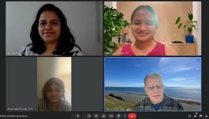 Thomas Garrod, on the bottom right, meets with KeelWorks interns.