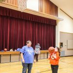(Photo by Luisa Loi)
Coach Shari Mays gives Lydia Vaughan some words of encouragement before she throws the ball.