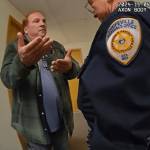 (KOMO image)
Body cam video shows Tim Hazelo speaking with the Coupeville marshal in the elections office.