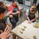 Each student starts with a 25-pound chunk of clay to begin with pounding, rolling and shaping the clay at the Whidbey Clay Center in Freeland. (Patricia Guthrie / Special to The Herald)