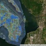 (ICGeoMap image)
This map shows all water systems on South Whidbey. Group A systems are in dark blue while Group B and two-party systems are in light blue.