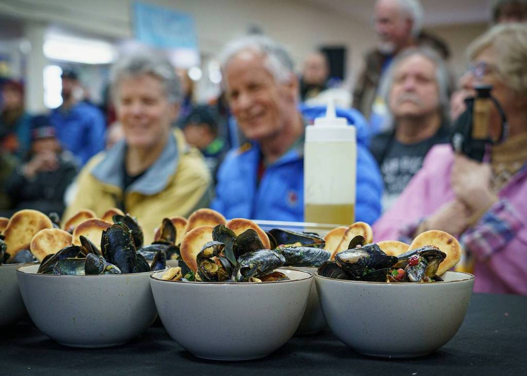 Hungry audience members wait for the mussels to be judged. The ingredients used in the mussel stew included Calabrian peppers and pomegranates.
