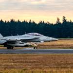 (Photo by Joe A. Kunzler | Simple Flying)
Tires smoke on a Growler as it makes a touch-and-go landing at the Navys Outlying Field Coupeville.
