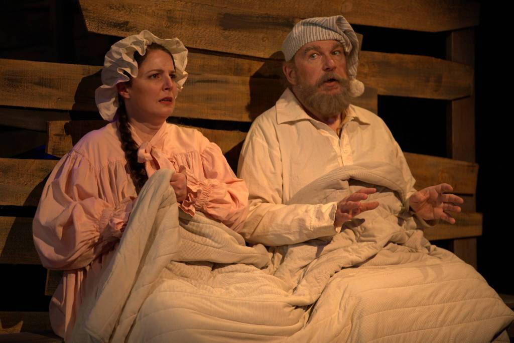 (Photo by Allyson Meyer/Whidbey Island Center for the Arts)
Husband Tevye (played by James Hinkley) and wife Golde (Alyssa Keene) discuss a nightmare in Fiddler on the Roof.