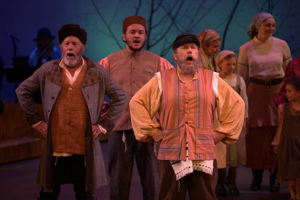 (Photo by Allyson Meyer/Whidbey Island Center for the Arts)
From left, Jim Carroll as Lazar Wolf, Shane Yerramilli as Innkeeper and James Hinkley as Tevye in Fiddler on the Roof.