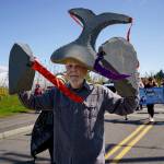 Howard Garret, co-founder of Orca Network, wore DIY whale fins and flippers. (Photo by David Welton)