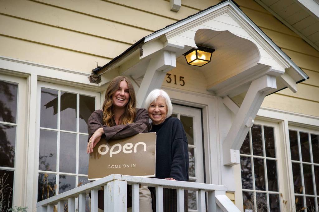 Berty Hansen, left, and mother Diane Sorensen stand outside the new Alma Kids in Langley. (Photo by David Welton)