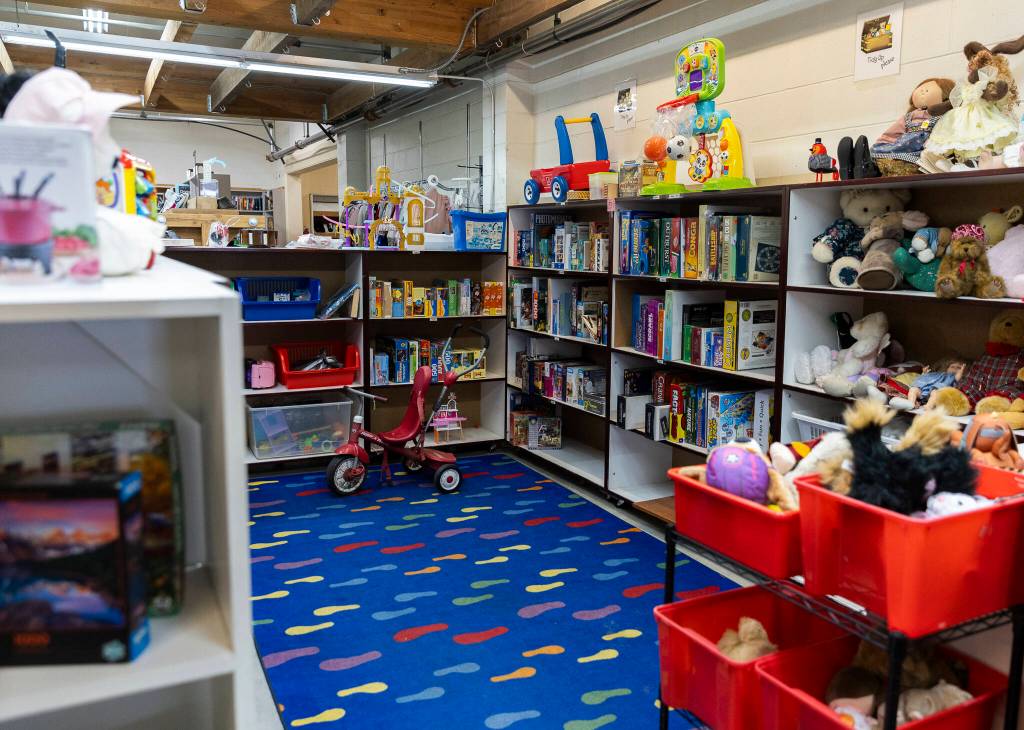 A childrens toy section at the Good Cheer Thrift Store. (Olivia Vanni / The Herald)