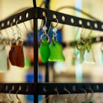(Photo by David Welton)
Sea glass earrings made by Kent Sanders, a retired teacher who attended jewelry school to learn how to make his art.