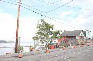 Photo by Marina Blatt
Large trees had to be cut down on Front Street in Coupeville after midden was found during a boardwalk project.