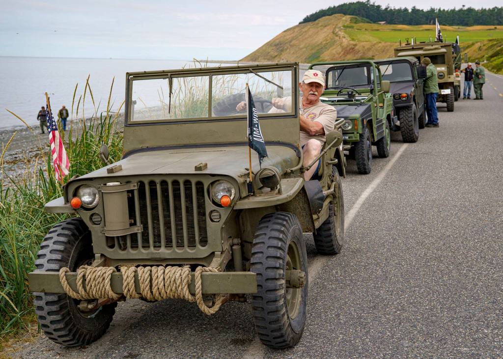 Photos by David Welton
Keith Dewey at the head of the military convoy parked at Ebeys Landing.