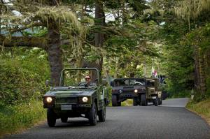 Two clubs joined together for a convoy of historic military vehicles on Whidbey Island Saturday (photo by David Welton).