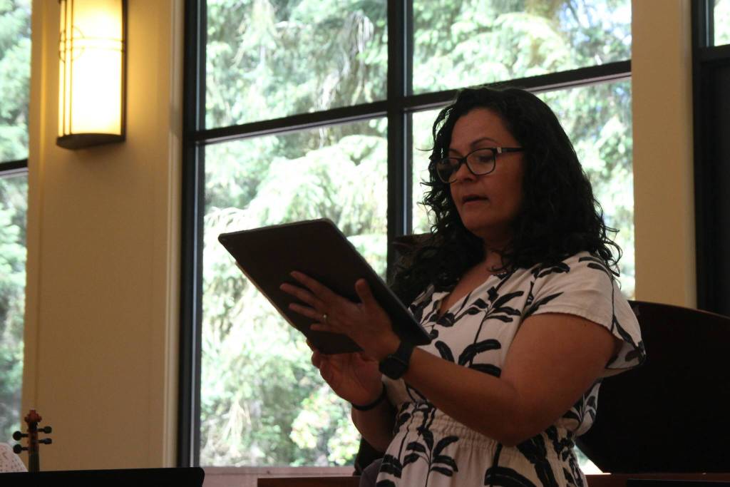 Mexican vocalist Cecilia Duarte is a mezzo-soprano. She performs in multiple languages throughout the concert, a skill she mastered over several months by studying vowel sounds using the International Phonetic Alphabet (Photo by Allyson Ballard)