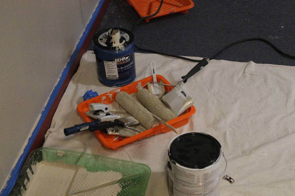 The entrance receives a new coat of paint.