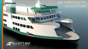 (Photo courtesy of WSDOT) A rendering of the design for the new hybrid-electric ferries.