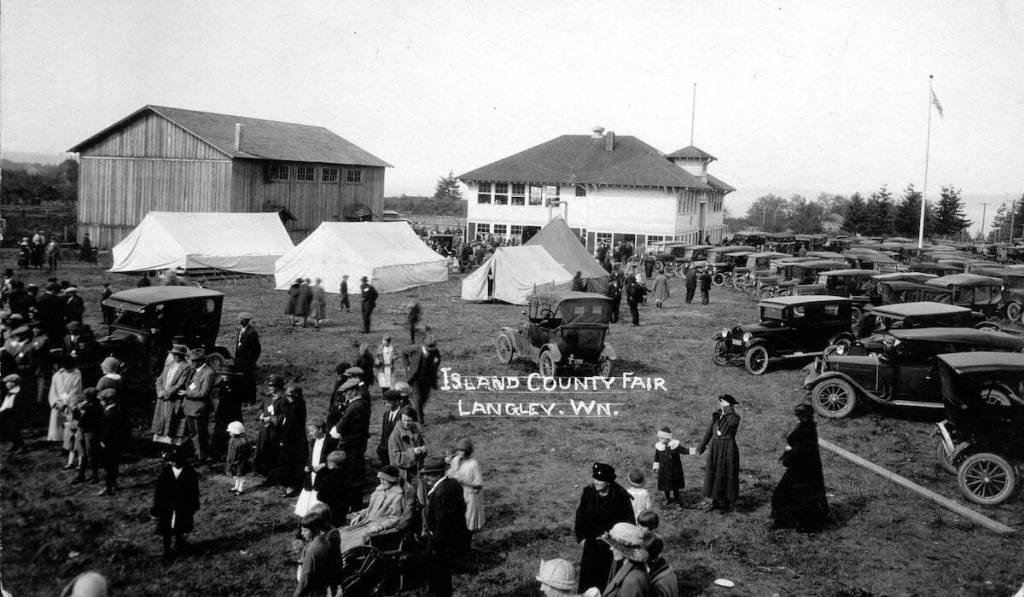 South Whidbey History Museum photo
A 1927 image shows an early fair. Exhibits were housed in the unpainted gymnasium next to the two story school at the current location of the South Whidbey community center.