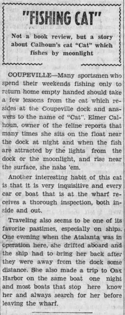 Photo provided. A cat story from Feb. 11, 1937, in the <em>Whidbey News-Times.</em>