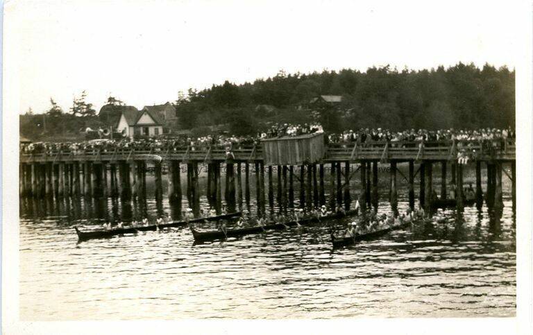 Photo provided.
Native American canoes and paddlers at the 1933 Coupeville Water Festival.