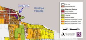 This portion of a City of Langley zoning map shows where the rezoning request is located.
