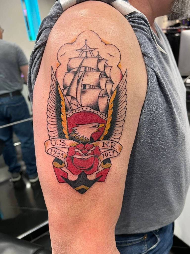 (Photo provided) Gary Zimmermans large ship tattoo.