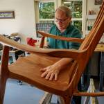 (Photo by David Welton) Scott Schmidt is bringing a cherry rocking chair with a walnut inlay to Woodpalooza.