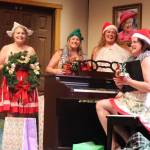Friends pose topless in Christmas outfits for their Womens Institute calendar photoshoot. From left are Rusty Hendrix (Jessie), Lisa Judd (Ruth), Erin Martin (Annie), Katie Jones (Chris), Jade Parmenter (Cora) and Lora Beth Eelkema (Celia)