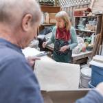 Carol Ann Bauer and Howard Hamsa roll out clay at their home in Freeland. (Olivia Vanni / The Herald)