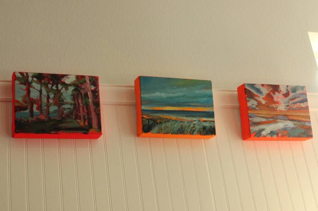 (Photos by Allyson Ballard) In some of his work, Haslet harnesses light through the strategic application of neon paint, often layered first.