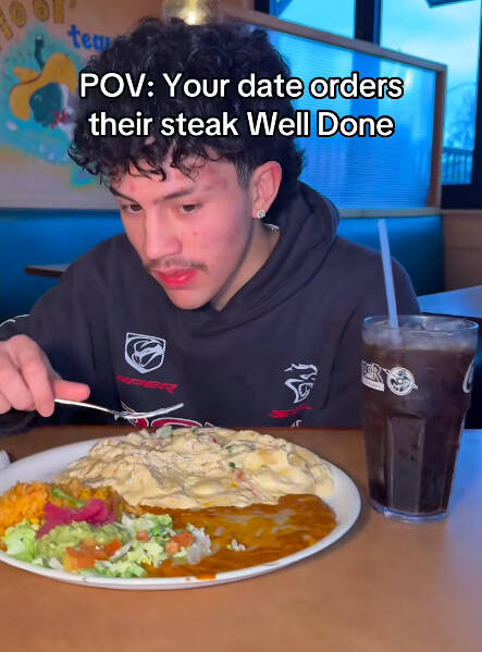 (Photo from @elcazwhidbey on TikTok) Rodriguezs nephew, Angel Barrera, side-eyes his date for a TikTok video.