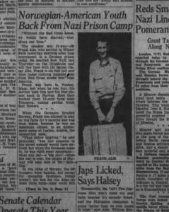 Photo provided
Frank Alm, Smith's uncle, is featured in a newspaper for coming back from a German internment camp.