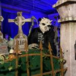 The twisty maze inside the haunted roller barn leads past a cemetery.