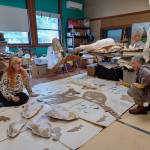 Melissa Koch is creating a backdrop for the art installation, while Holly Koteen-Soulé is making the puppets. (Photo by Kira Erickson/South Whidbey Record)