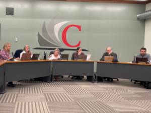 Photo by Marina Blatt 
The Coupeville School District board of directors discuss levys.