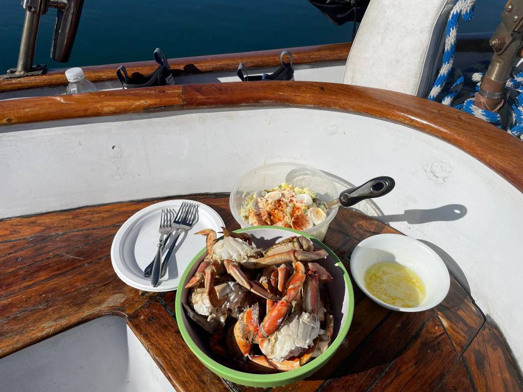 (Photo by Marina Blatt) We feasted on fresh crab meat and butter with a side of potato salad.